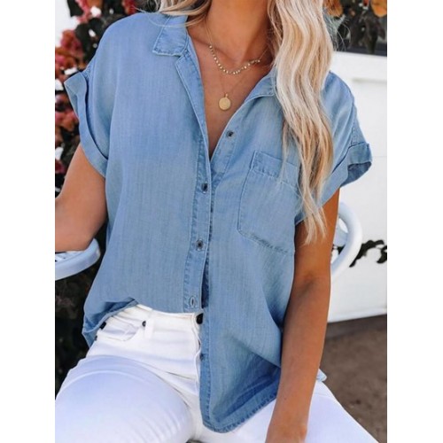 Chambray Pocket Batwing Sleeve Shirt