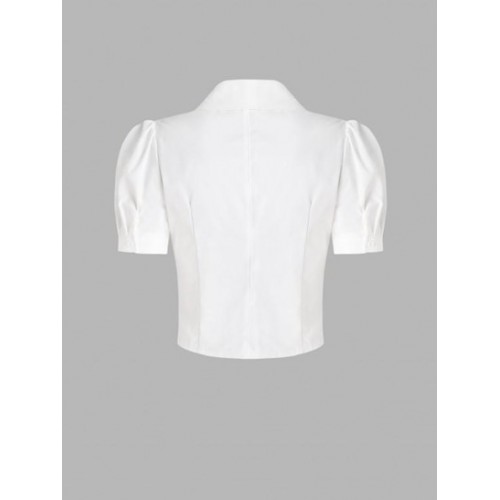 Short Puff Sleeves Slim Shirt With Striped Necktie