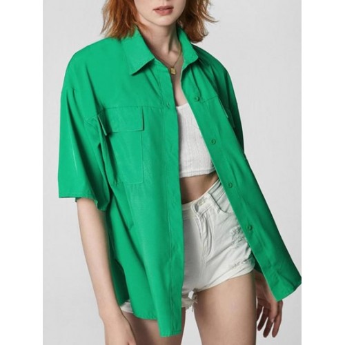 Drop Shoulder Pocket Loose Shirt