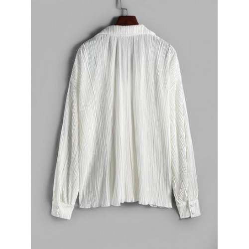 Plisse V Notched Drop Shoulder Shirt