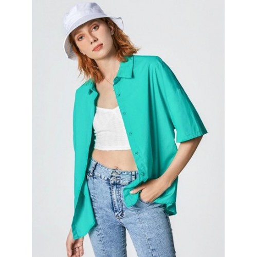 Drop Shoulder Button Up Shirt