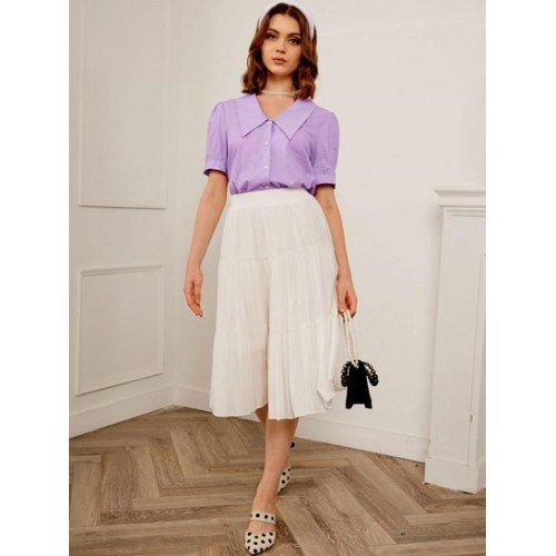 Retro Flat Collar Puff Sleeve Blouse