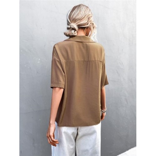 Drop Shoulder Pocket Lapel Shirt
