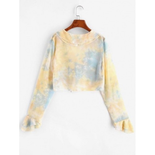 Tie Dye Ruffle Bell Sleeve Crop Blouse