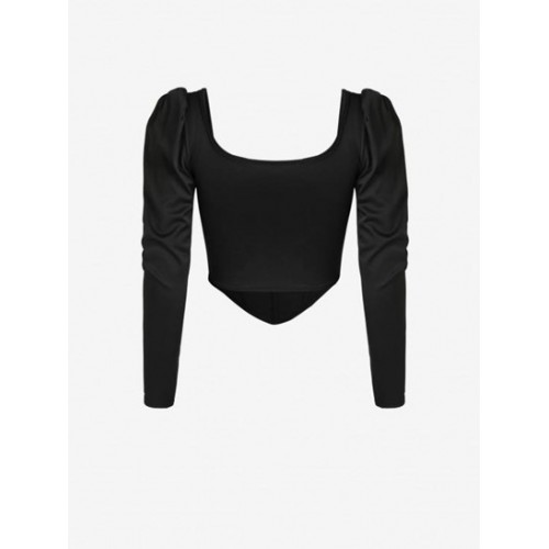 Puff Sleeve U Neck Corset Top