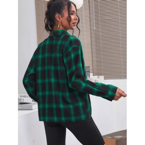 Plaid Drop Shoulder Pocket Shirt