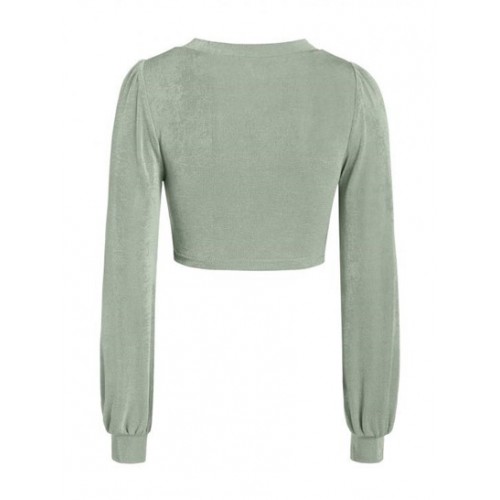 Knitted Button Up Cropped Blouse