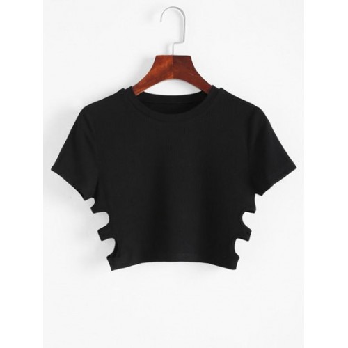 Rib-knit Keyhole Cutouts Knot Baby Tee