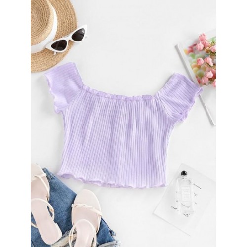 Ribbed Lettuce Frilled Crop Baby Tee Ribbed Lettuce Frilled Crop Baby Tee