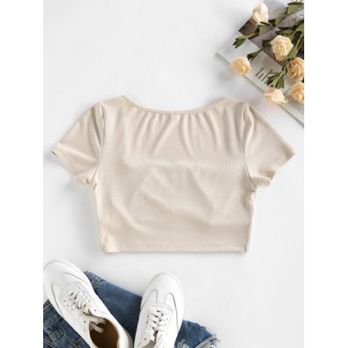 Ribbed Ruched Cutout Crop Tee Ribbed Ruched Cutout Crop Tee