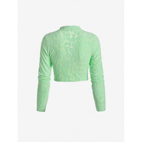 Jacquard Terry Cloth Double Way Zip Crop T Shirt