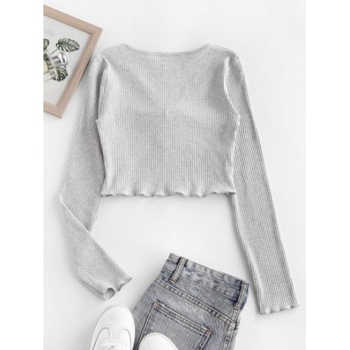 Rib-knit Lettuce Trim Marled Keyhole Baby Tee Rib-knit Lettuce Trim Marled Keyhole Baby Tee