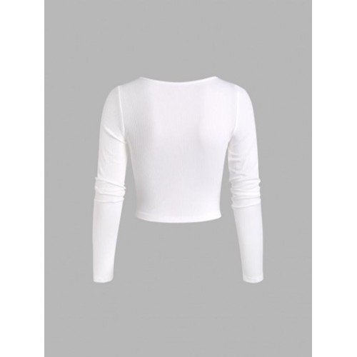 Lace Up Ribbed Cropped Tee