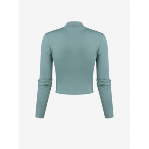 Crossover Hem Mock Neck Crop T Shirt