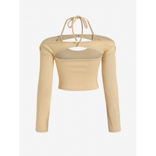 Ribbed Knit Halter Shrug Cold Shoulder Top Set Ribbed Knit Halter Shrug Cold Shoulder Top Set