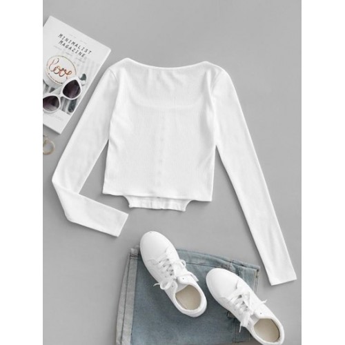 Square Collar Rib-knit Grommets Crop Top Square Collar Rib-knit Grommets Crop Top