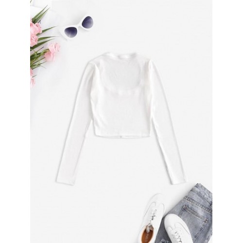 U Neck Ribbed Long Sleeve Top