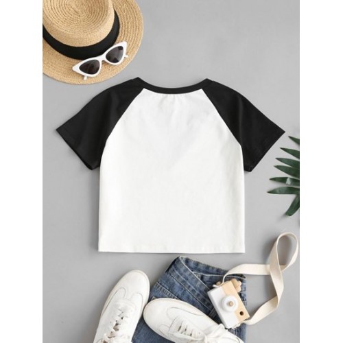 Raglan Sleeve Two Tone Cropped T-shirt