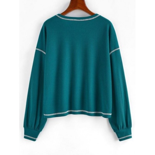 Chest Pocket Topstitching Drop Shoulder Knit Tee