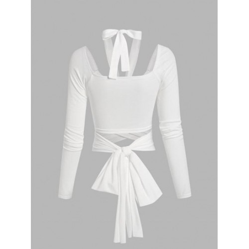 Tie Criss Cross Cut Out Halter Tee Tie Criss Cross Cut Out Halter Tee