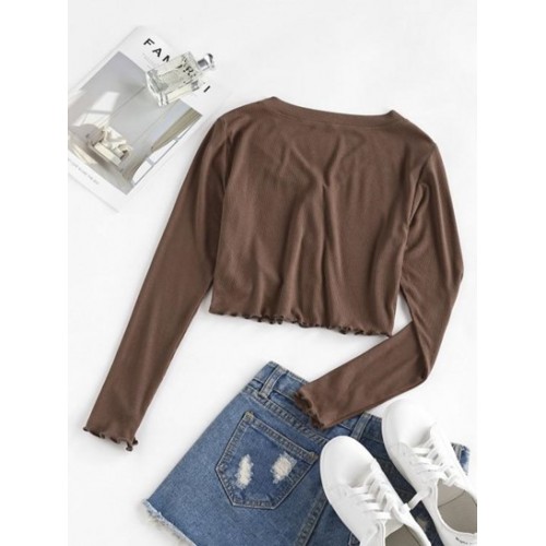 Button Up V Neck Cropped Tee