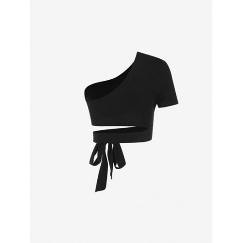 One Shoulder Tied Crop T Shirt