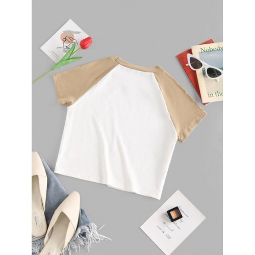 Raglan Sleeve Colorblock Ribbed T Shirt
