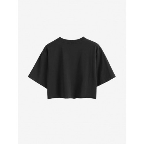 Raw Hem Dinosaur Skateboard Print Crop T Shirt