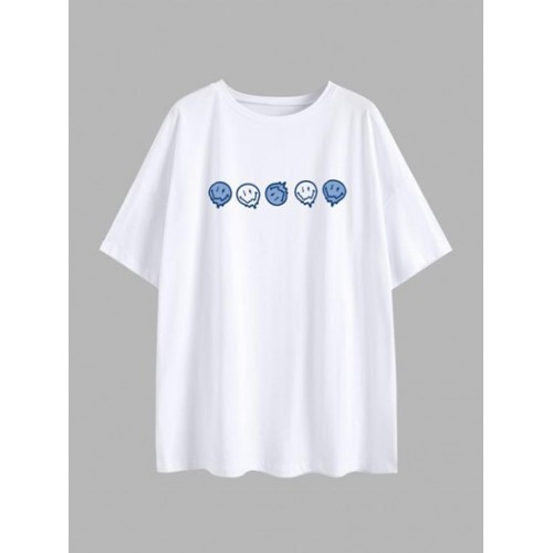 Positive Smiling Face Print Drop Shoulder T Shirt Positive Smiling Face Print Drop Shoulder T Shirt