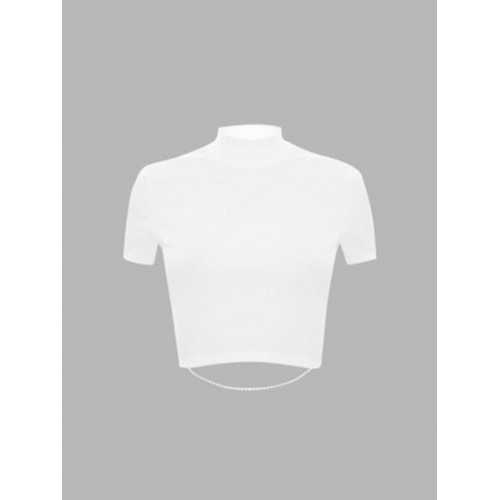 Rhinestones Chains Open Back Ribbed Tee Rhinestones Chains Open Back Ribbed Tee