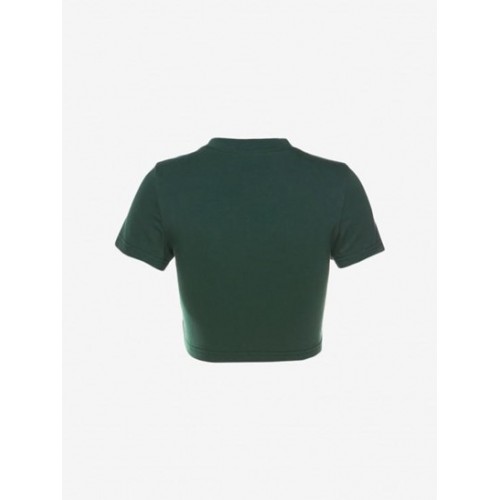 Letter Embroidered Crop T Shirt