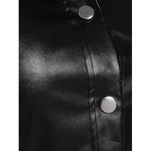 Snap Button Faux Leather Cropped Shirt
