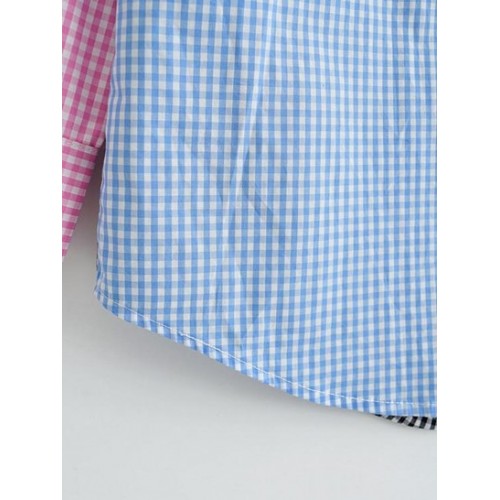 Colorblock Gingham Drop Shoulder Pocket Shirt