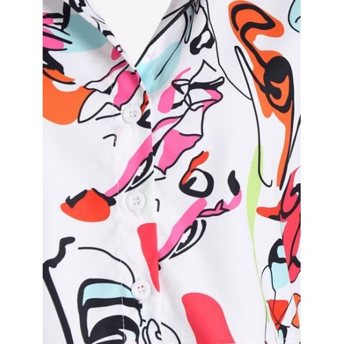 Scrawl Print Drop Shoulder Crop Shirt