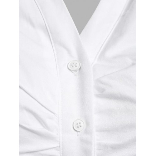 Ruched Button Up Solid Shirt