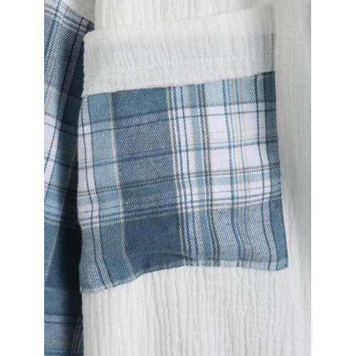 Plaid Panel Front Pockets Button Down Shirt