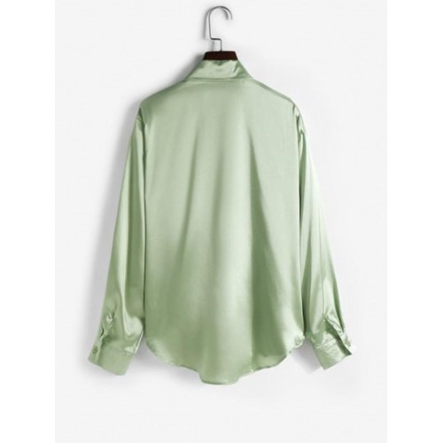 Neutral Solid Silky Satin Button Down Shirt