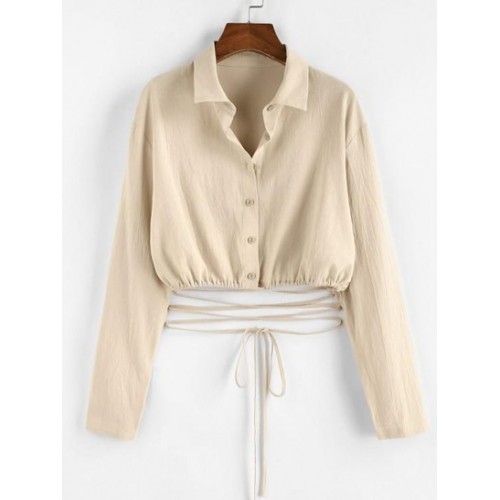 Drop Shoulder Midriff Flossing Crop Blouse