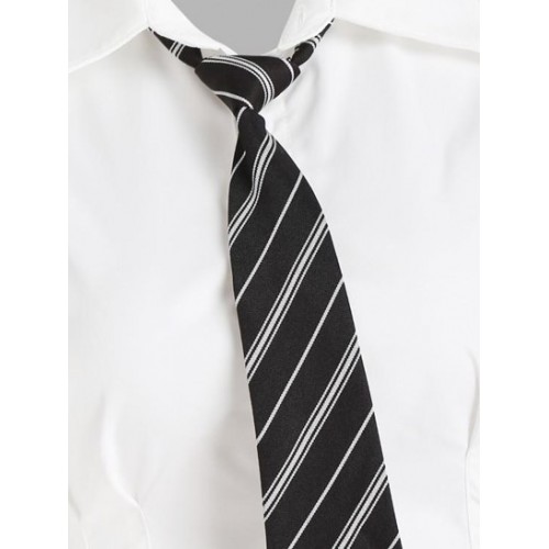 Short Puff Sleeves Slim Shirt With Striped Necktie