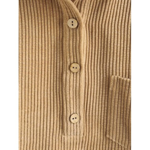 Button Front Corduroy Collared Cropped Top