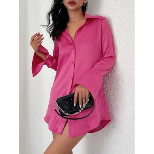 Satin Cutout Back Slit Cuff Shirt