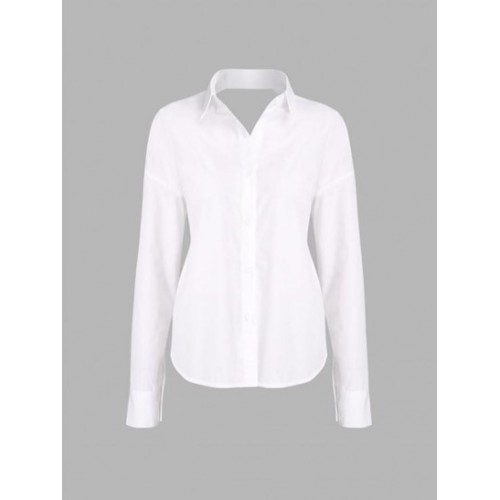 Drop Shoulder Open Back Tie Shirt