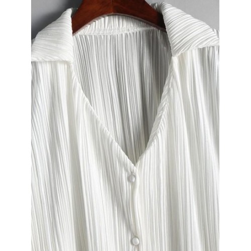 Plisse V Notched Drop Shoulder Shirt