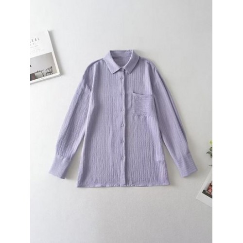 Drop Shoulder Semi Sheer Pocket Shirt