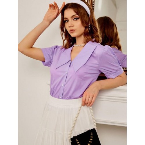 Retro Flat Collar Puff Sleeve Blouse