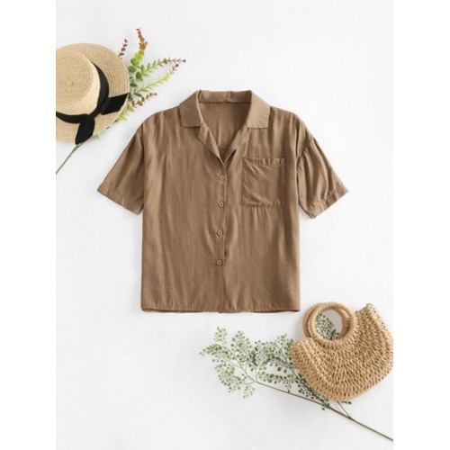 Drop Shoulder Pocket Lapel Shirt