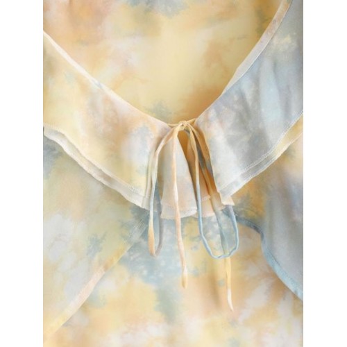 Tie Dye Ruffle Bell Sleeve Crop Blouse