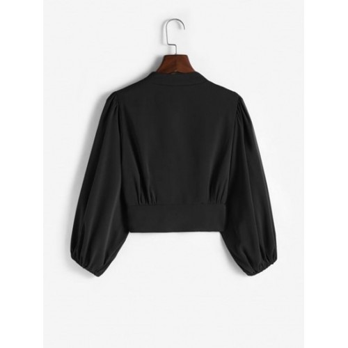 Lantern Sleeve Button Up Crop Corset Blouse