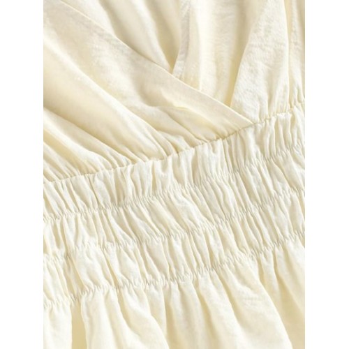 Smocked Waist Peplum Hem Surplice Blouse