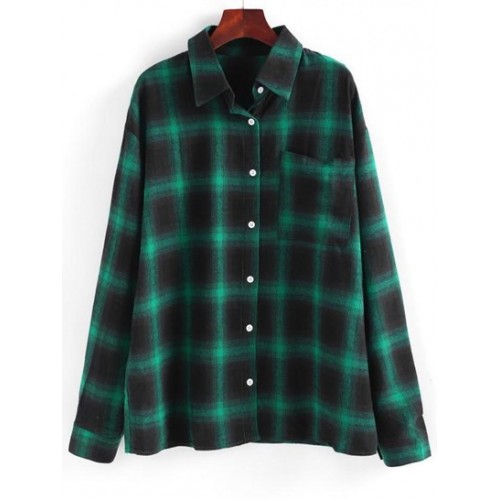 Plaid Drop Shoulder Pocket Shirt